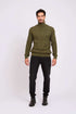Men High Neck Cable Pullover Cotton Green