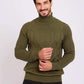 Men High Neck Cable Pullover Cotton Green