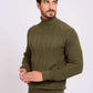 Men High Neck Cable Pullover Cotton Green
