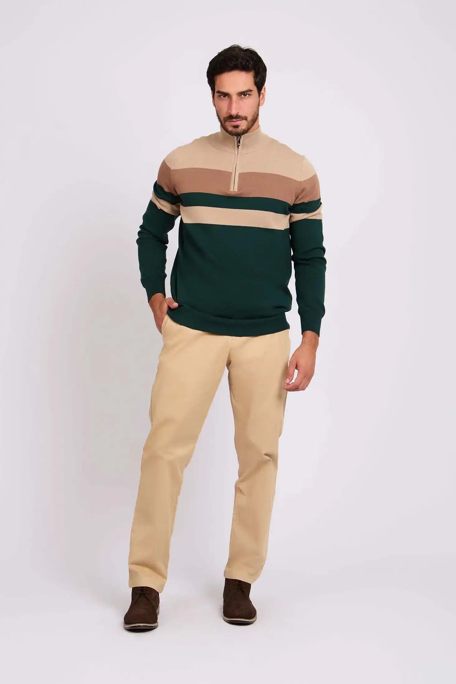 Men Regular Fit Pullover Green