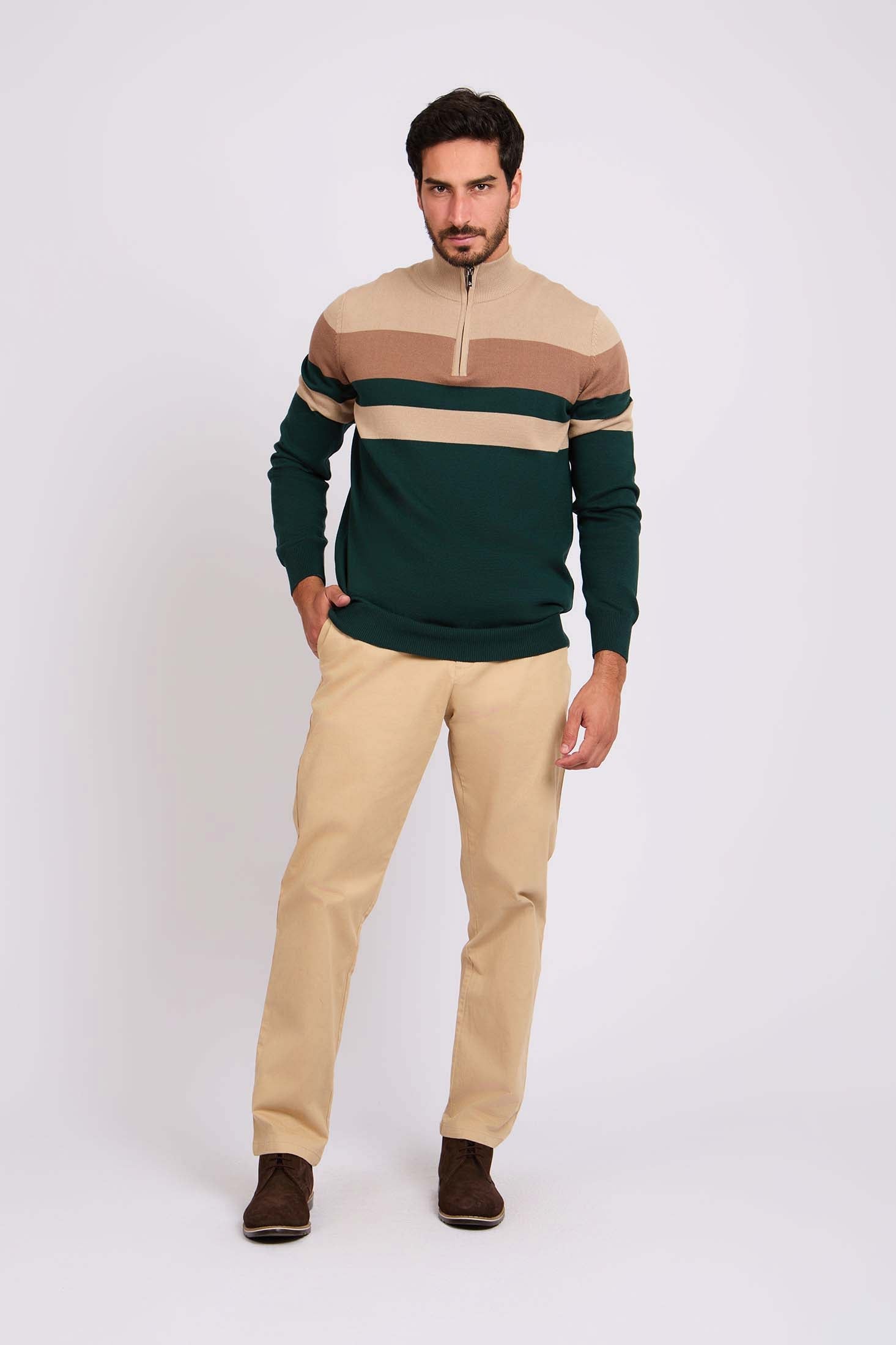 Men Regular Fit Pullover Green