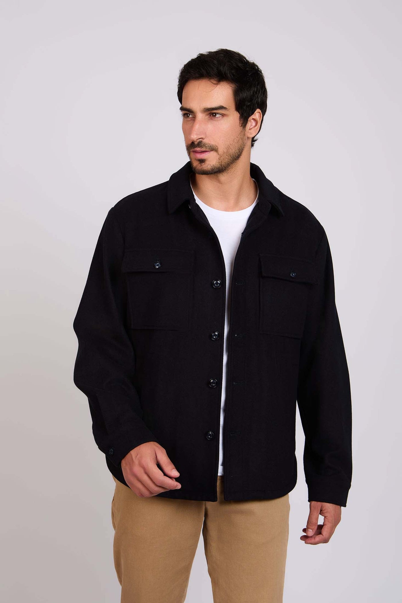 Men Regular Fit Over Shirt Jacket - Black