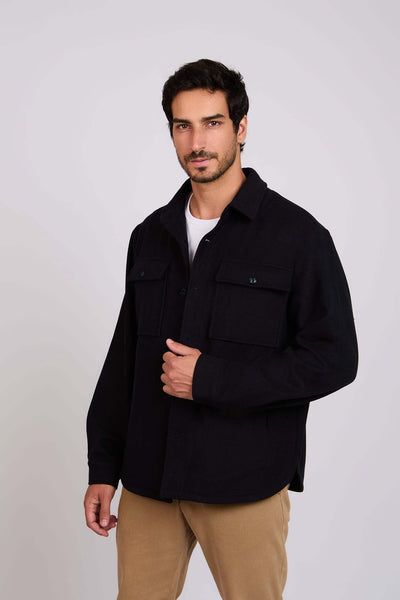 Men Regular Fit Over Shirt Jacket - Black