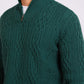 Men Pullover Mock Neck Zipper Cable Green