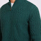 Men Pullover Mock Neck Zipper Cable Green