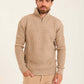 Men Quarter Zip Turtle Neck Pullover Beige