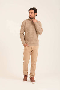 Men Quarter Zip Turtle Neck Pullover Beige