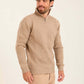 Men Quarter Zip Turtle Neck Pullover Beige