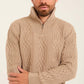 Men Quarter Zip Turtle Neck Pullover Beige