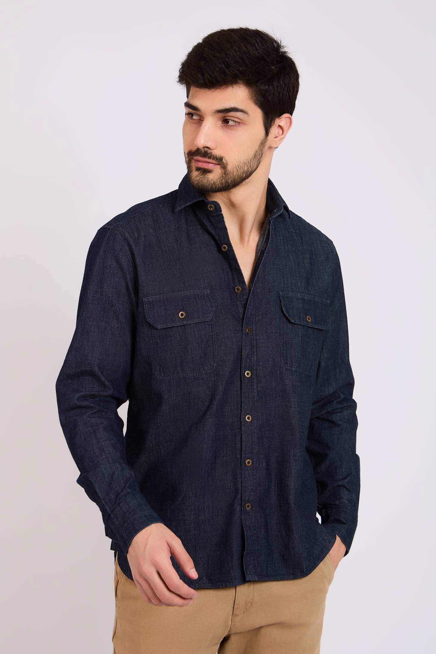 قميص الرجال العادي - أزرق