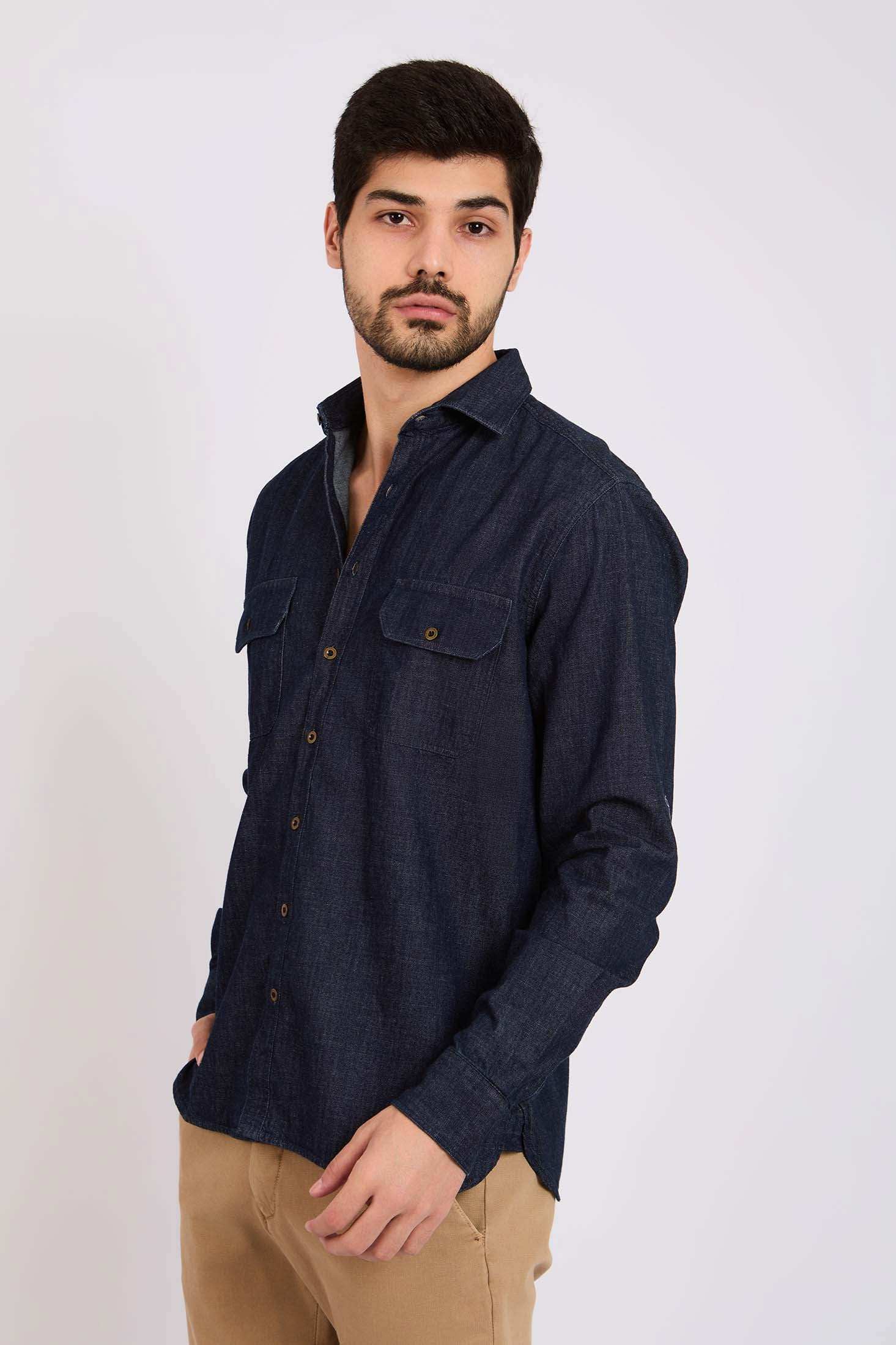 قميص الرجال العادي - أزرق