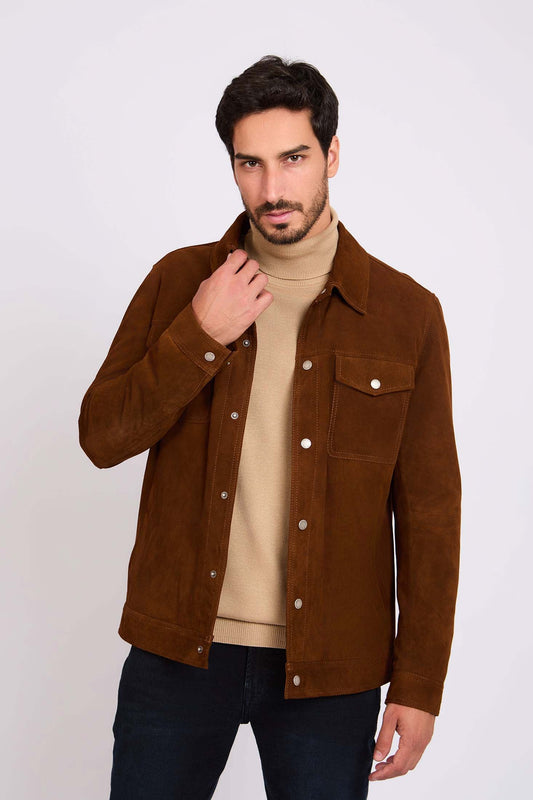 Men Regular Fit Jacket Brown