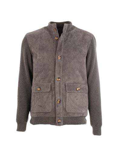 Men Suede Genuine leather Jacket - Grey