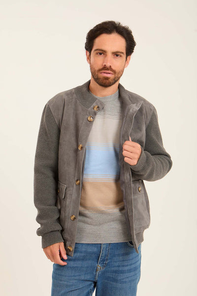 Men Suede Genuine leather Jacket - Grey