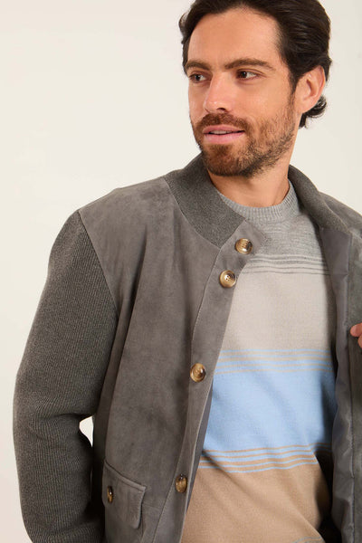 Men Suede Genuine leather Jacket - Grey