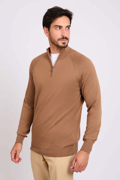 Men Quarter Zip Pullover - Brown