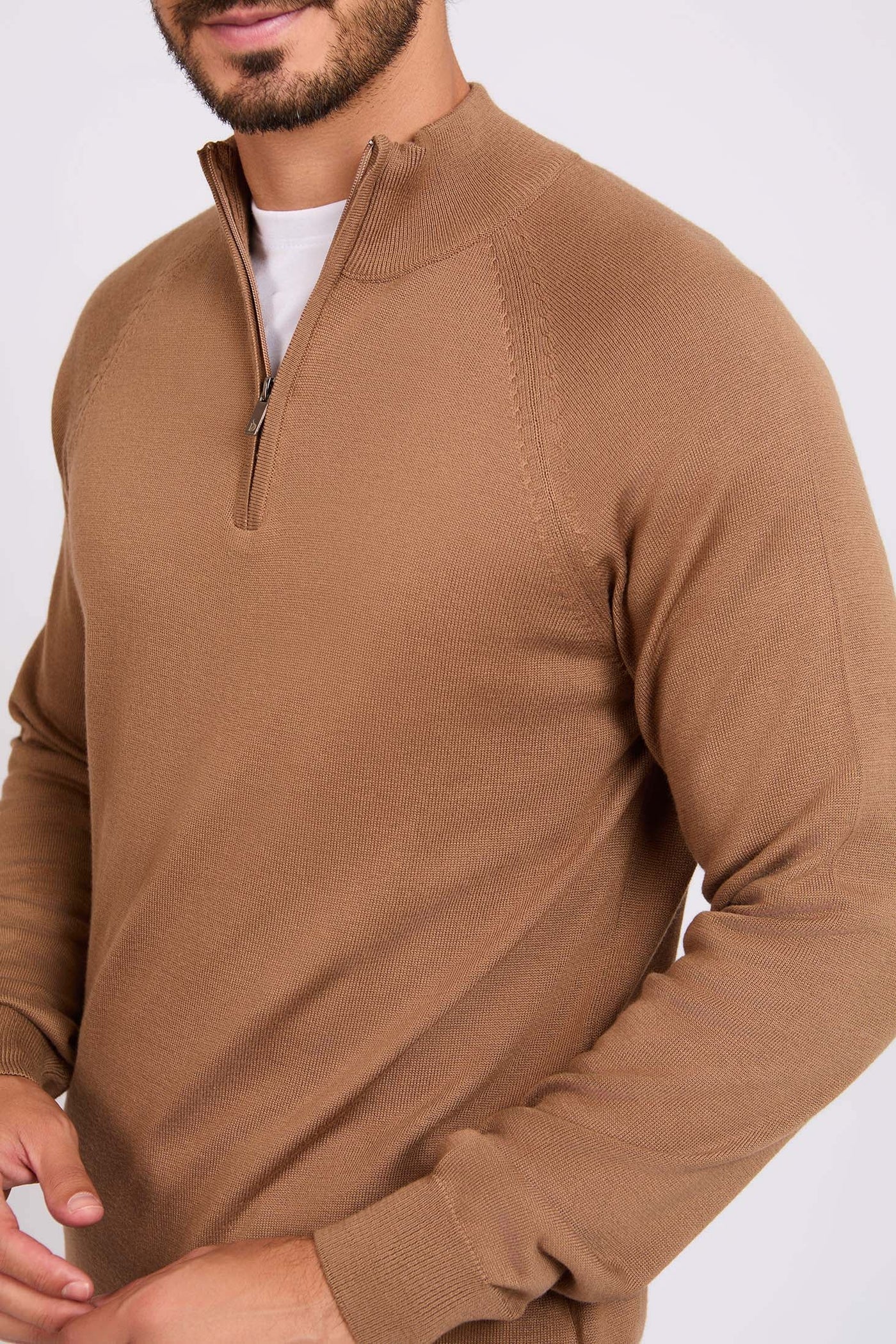 Men Quarter Zip Pullover - Brown