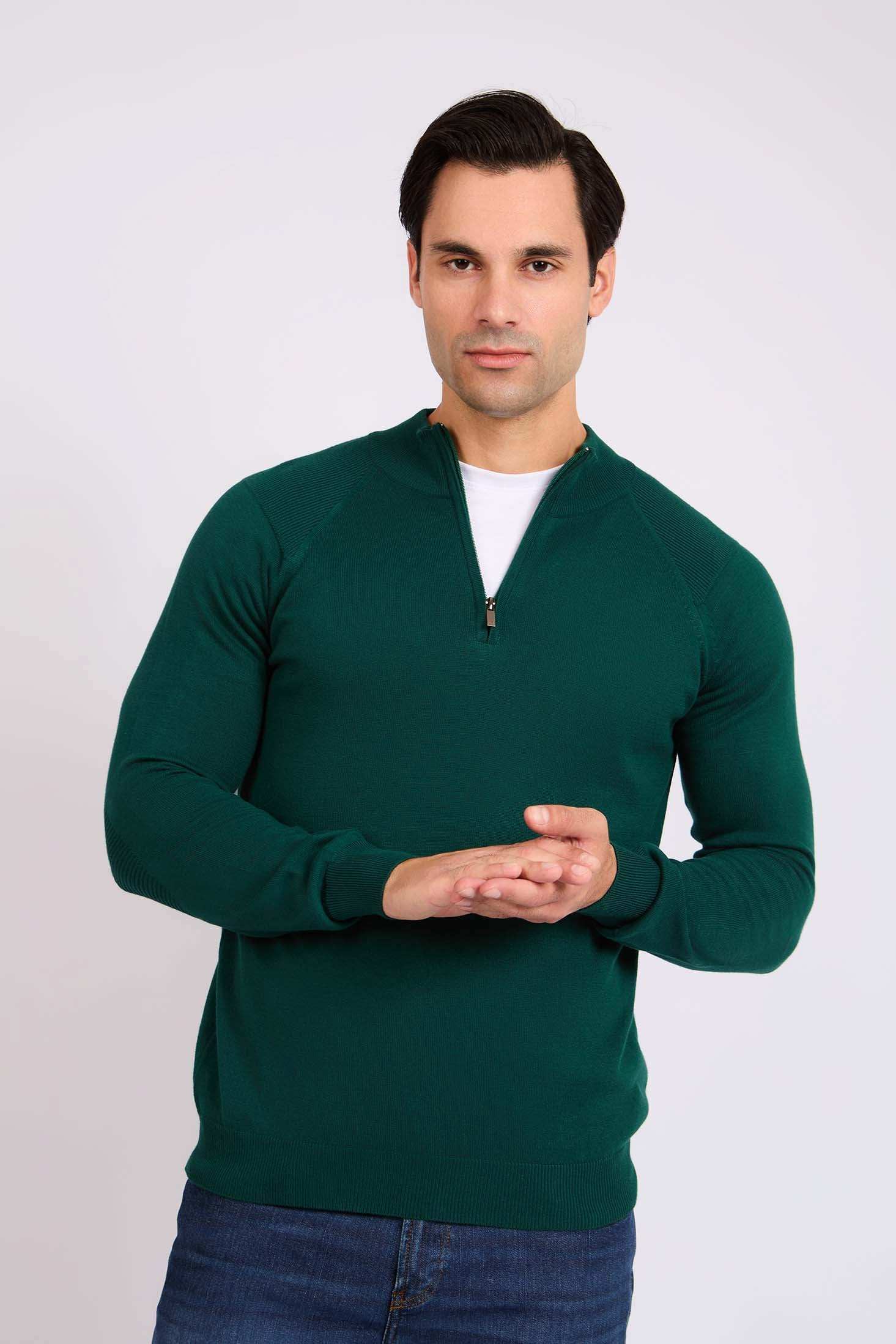 Men Regular Fit Pullover Green