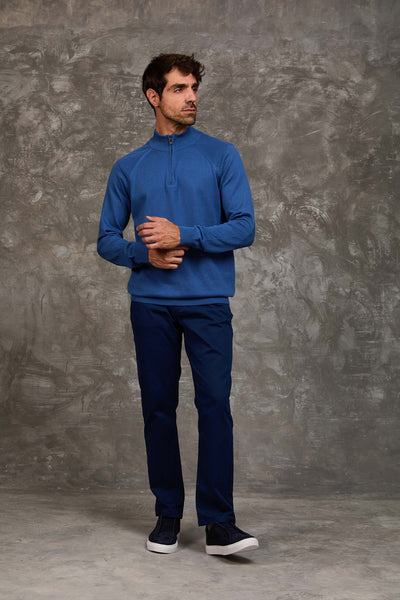 Men Quarter Zip Pullover - Blue