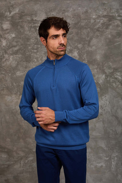 Men Quarter Zip Pullover - Blue