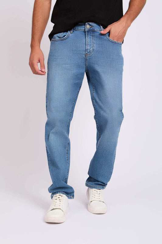 Light Blue Straight-Fit Cotton Jeans