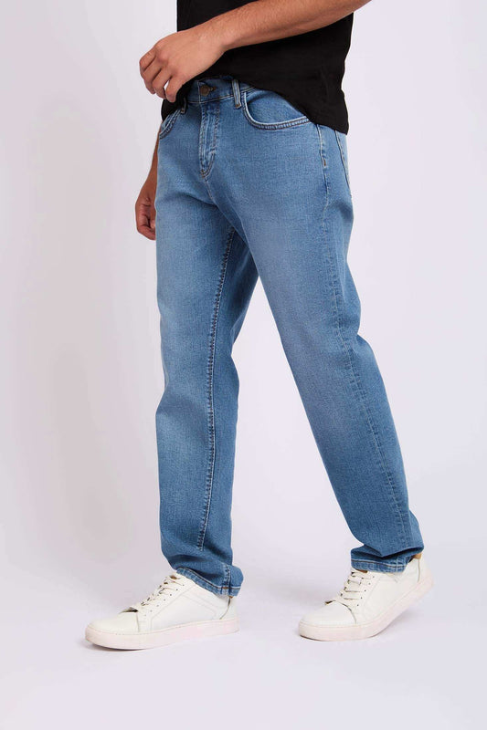 Light Blue Straight-Fit Cotton Jeans