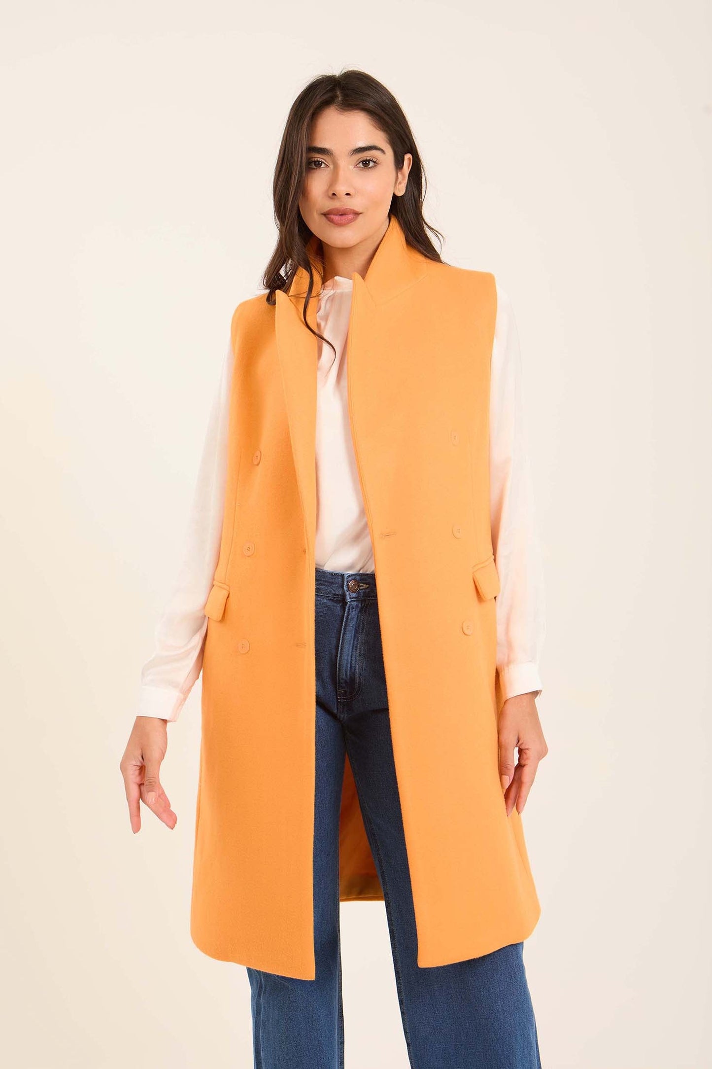 Women Long Double Breasted Vest Orange