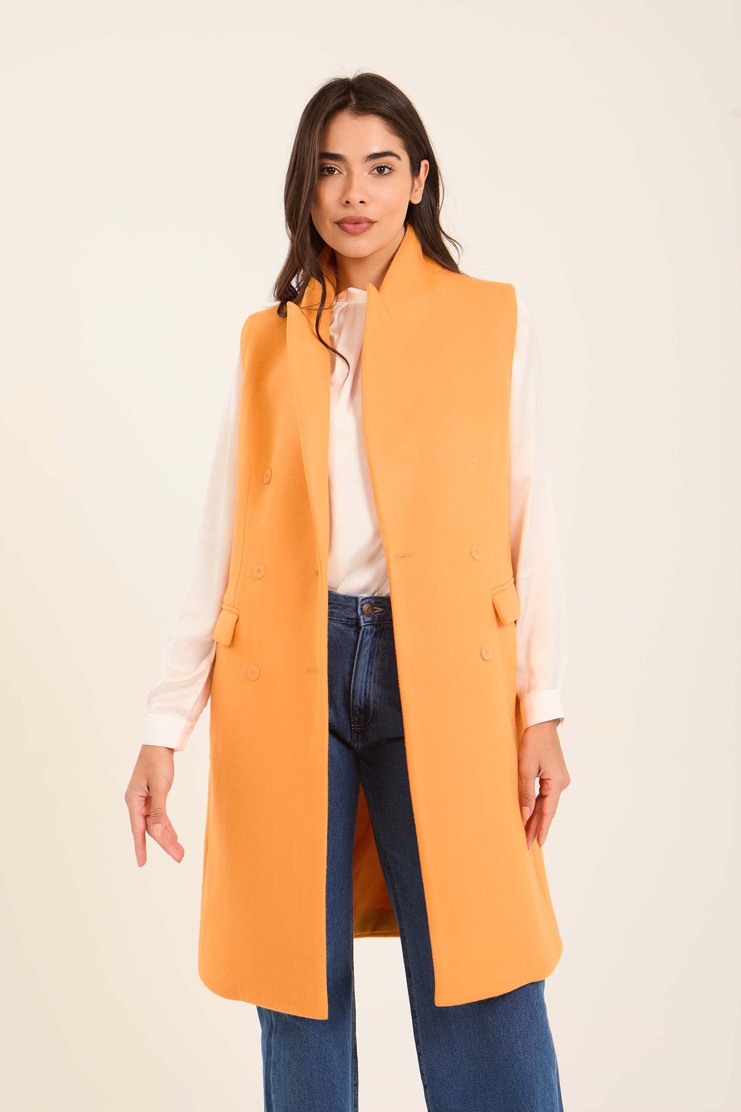 Women Long Double Breasted Vest Orange