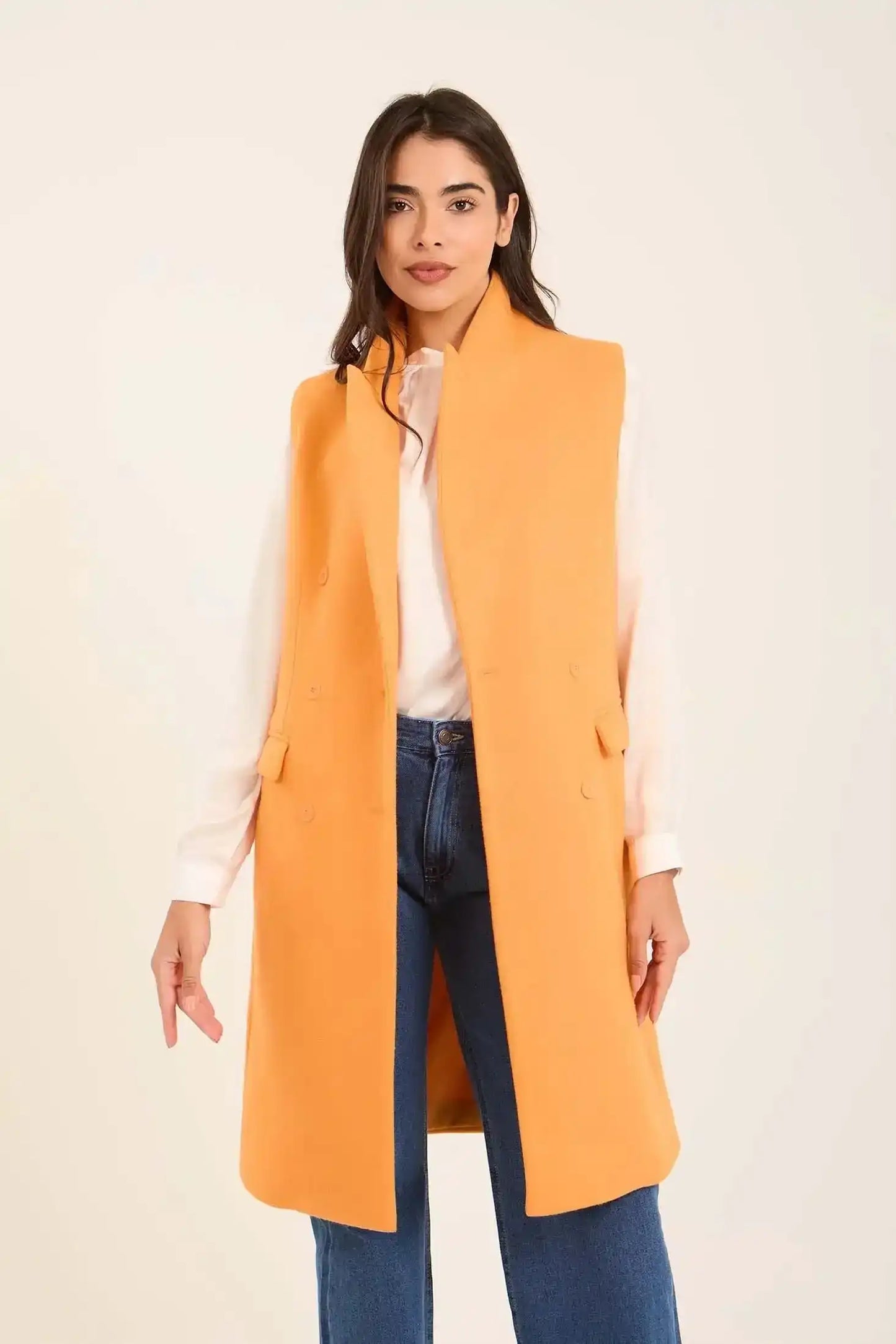 Women Long Double Breasted Vest Orange
