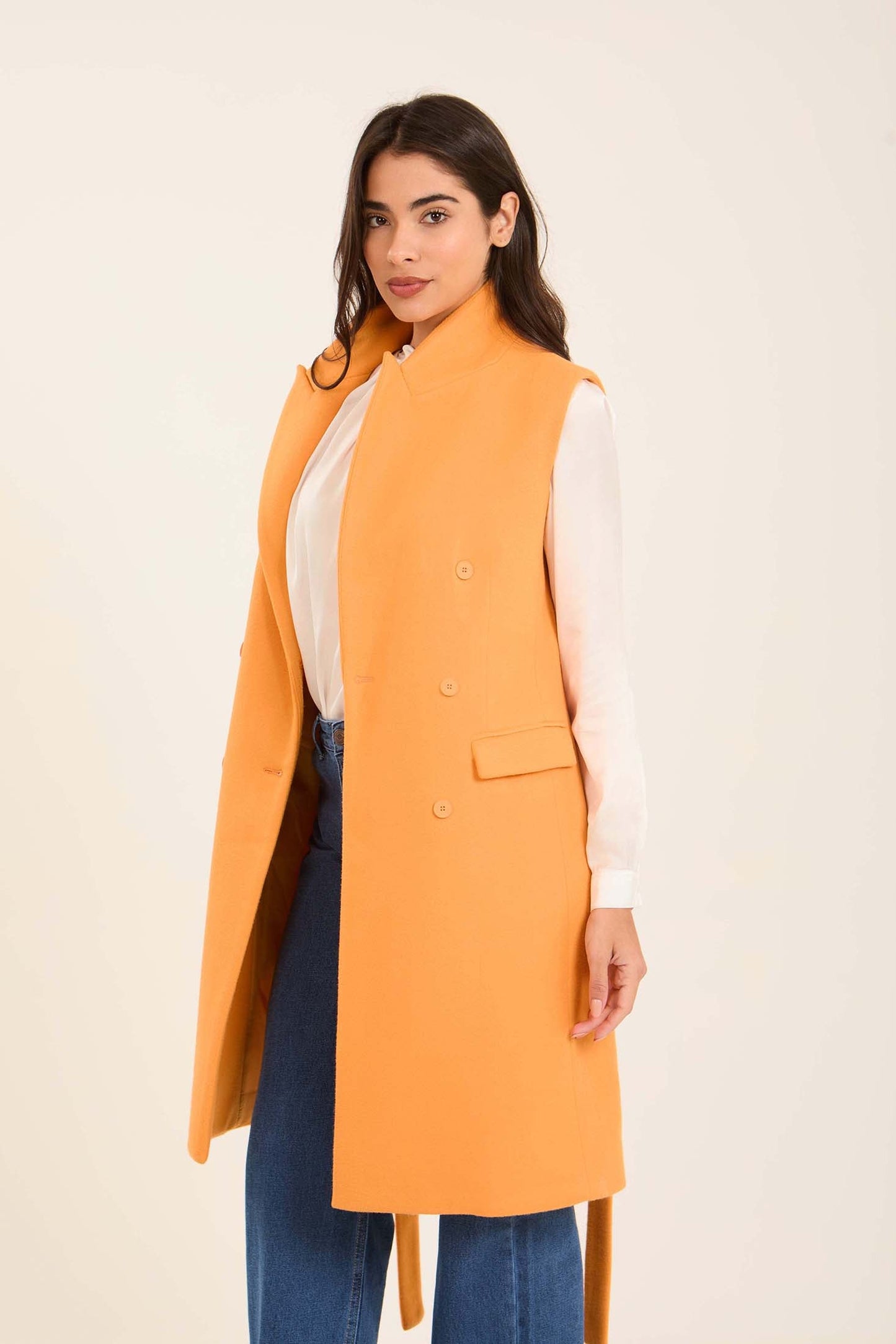 Women Long Double Breasted Vest Orange