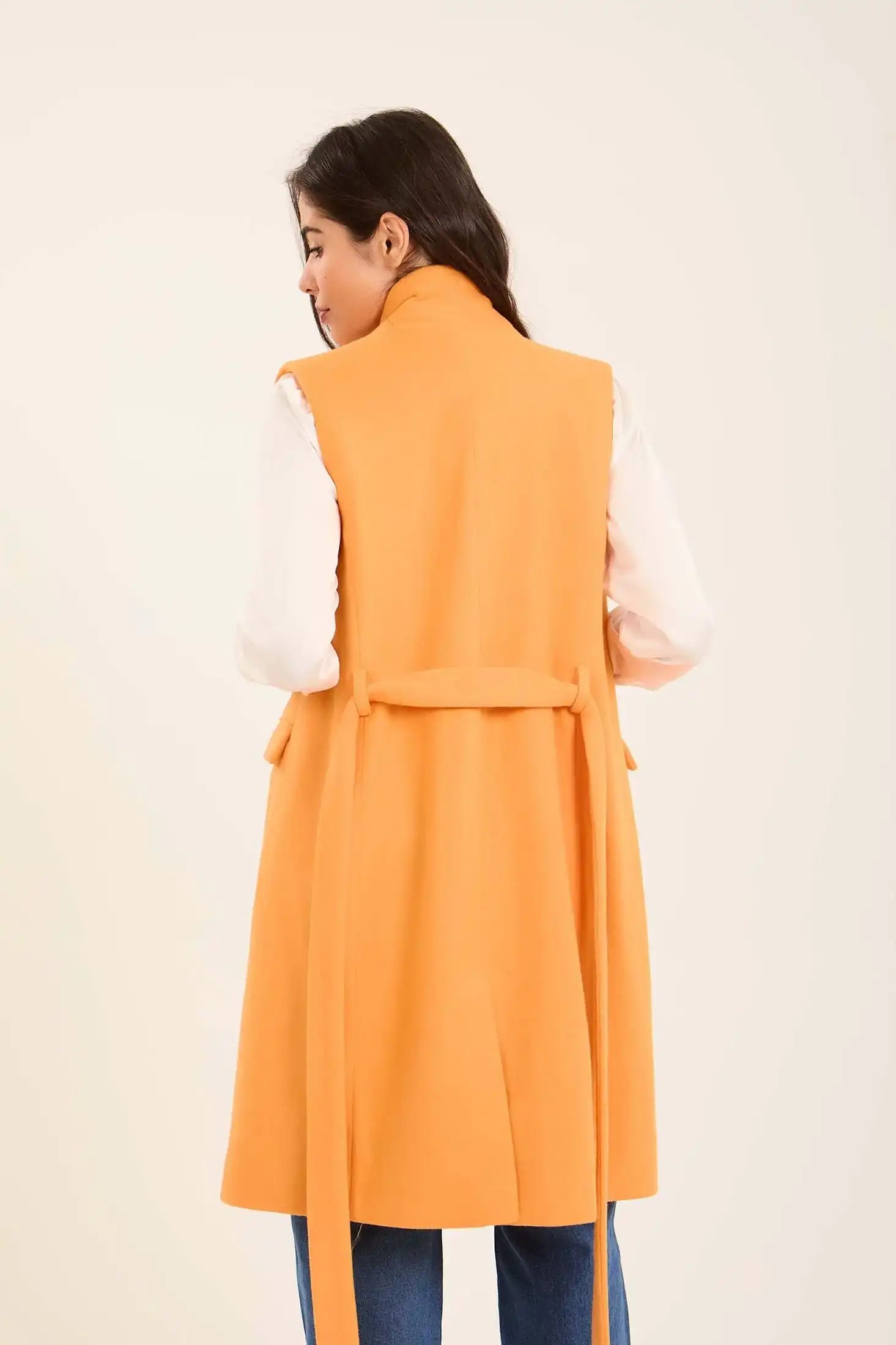 Women Long Double Breasted Vest Orange