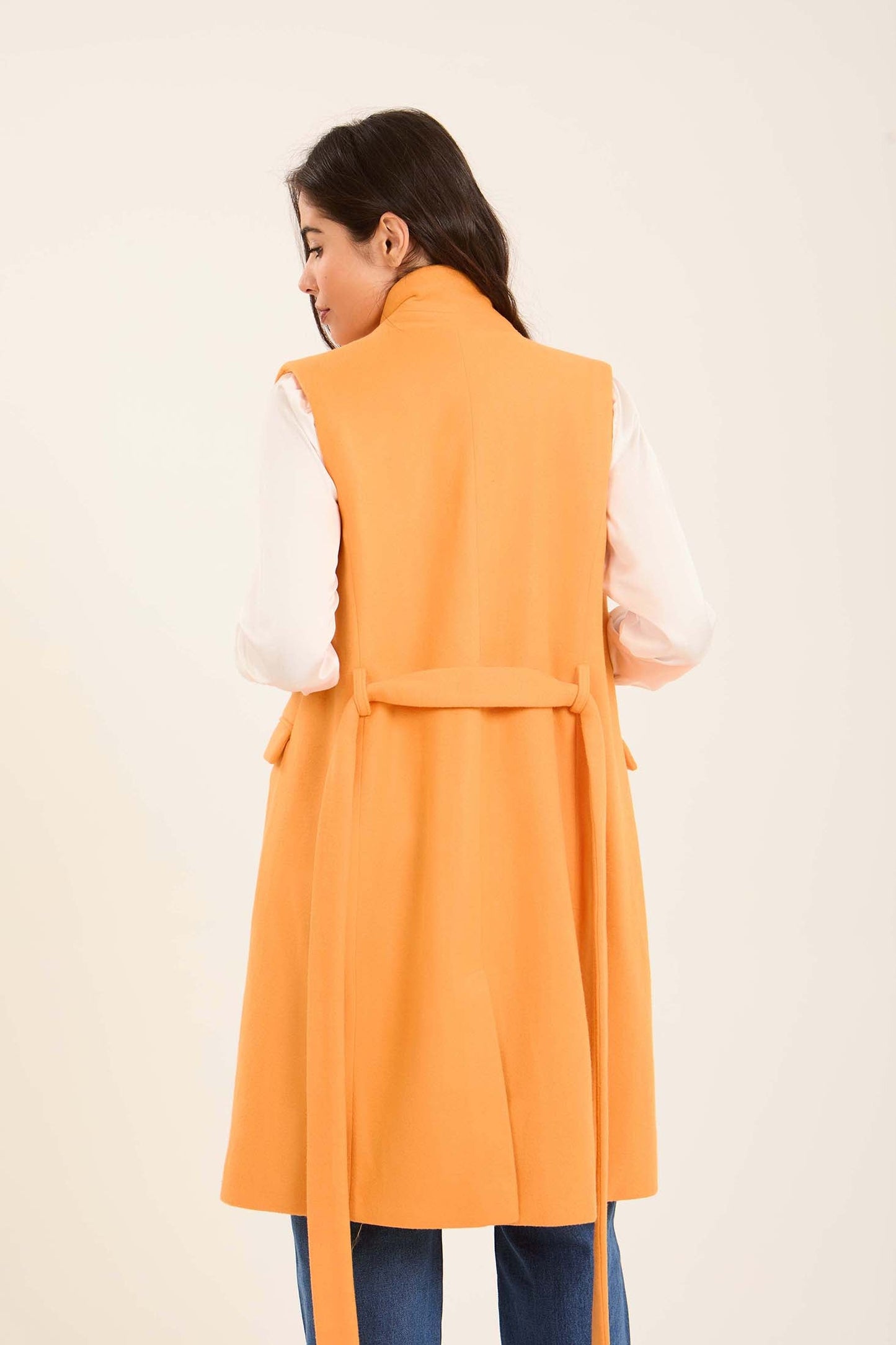 Women Long Double Breasted Vest Orange