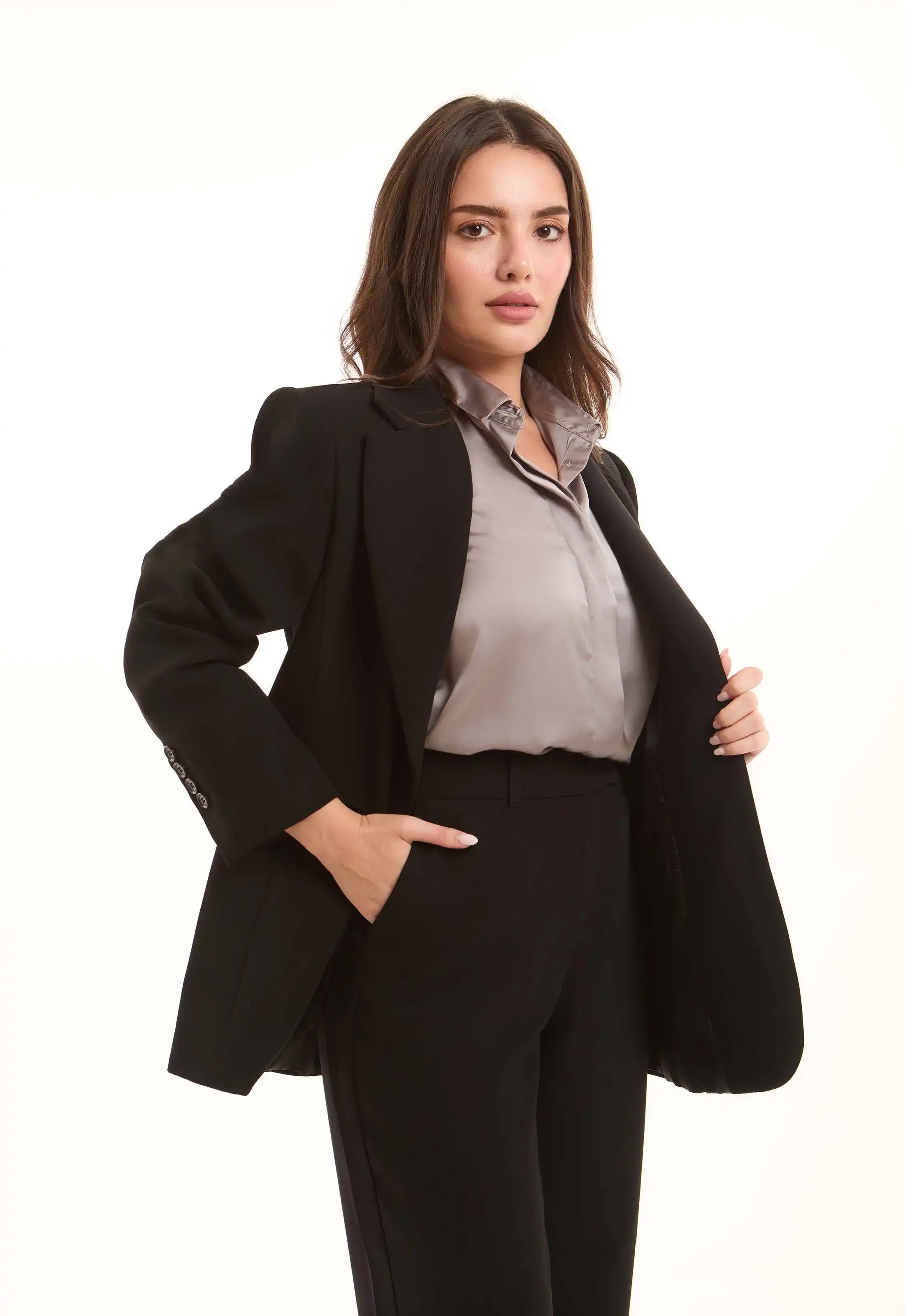 Structured Tailored Polyester Blazer Jacket