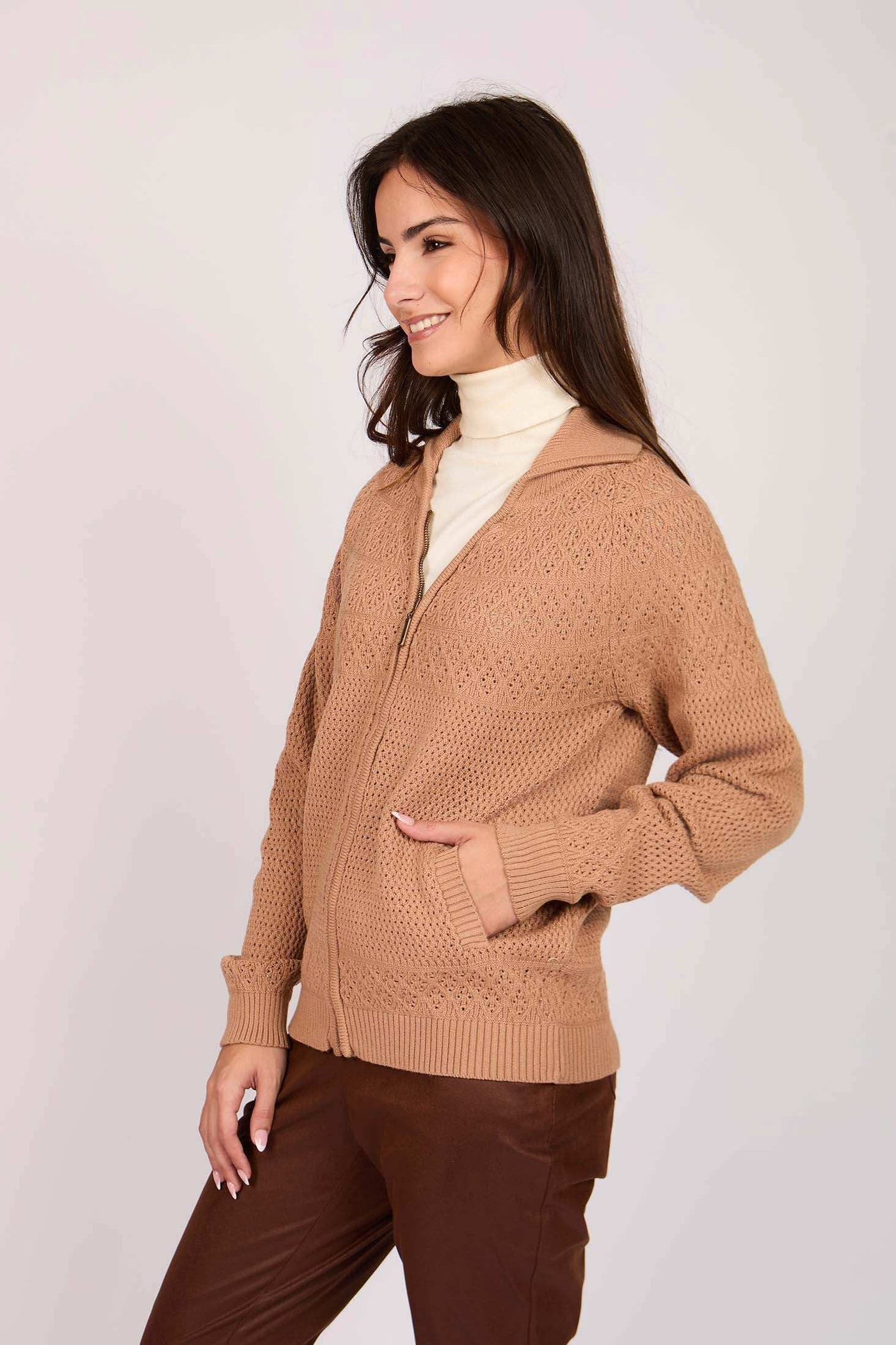 Women Regular Fit Cardigan - Brown