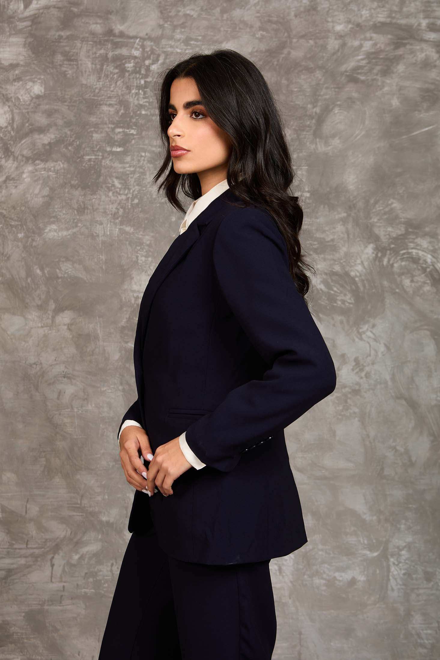 Structured Tailored Polyester Blazer Jacket