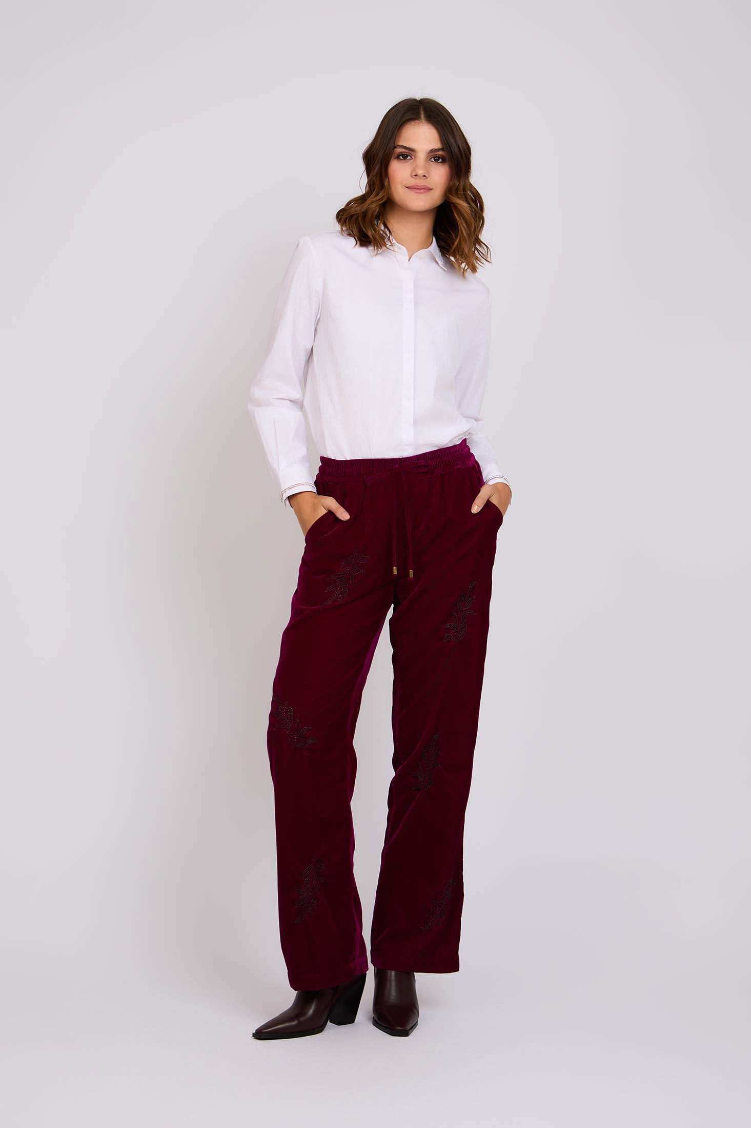 Women Regular Fit Pants Maroon