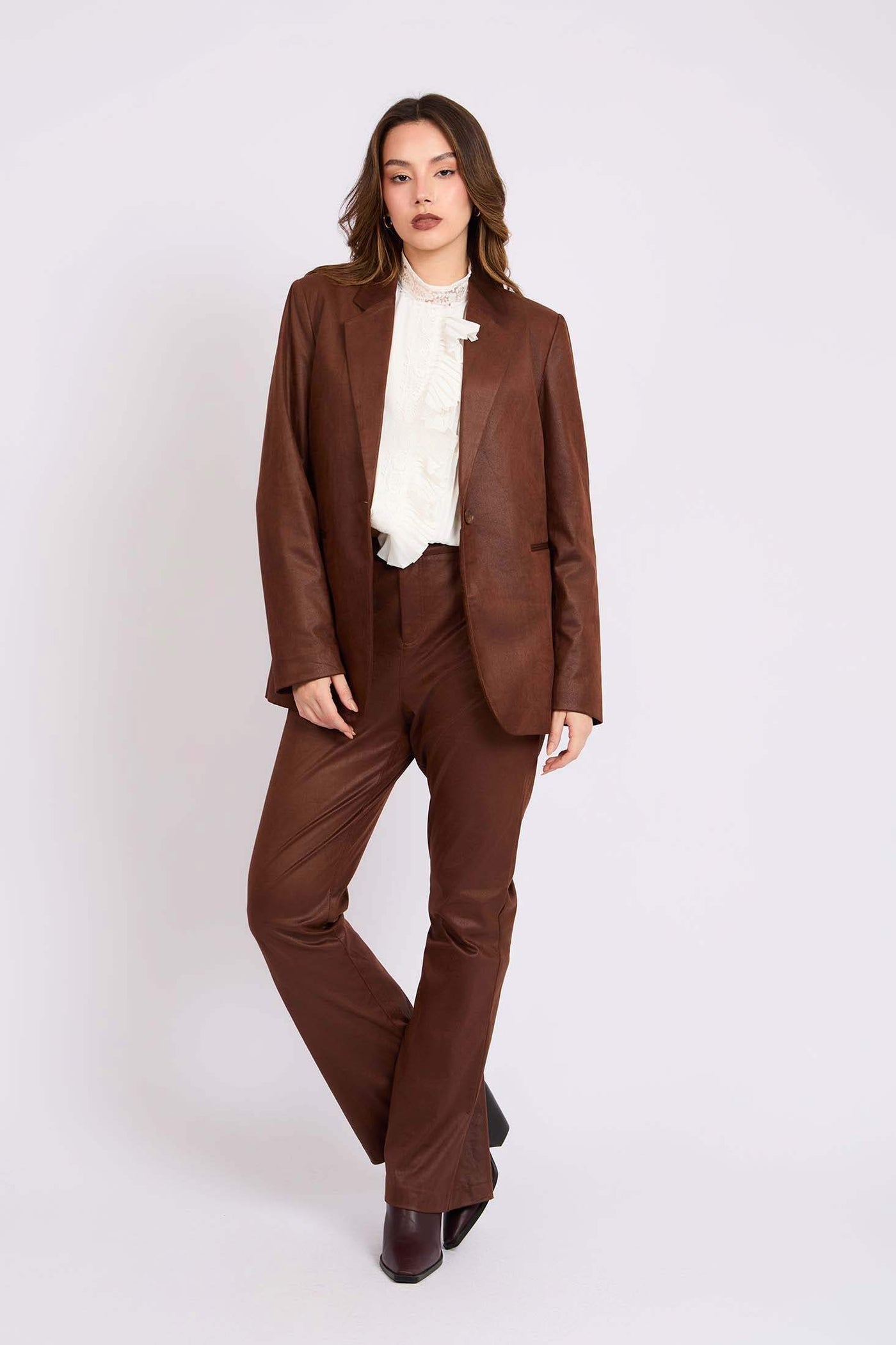 Women Suede Blazer Brown