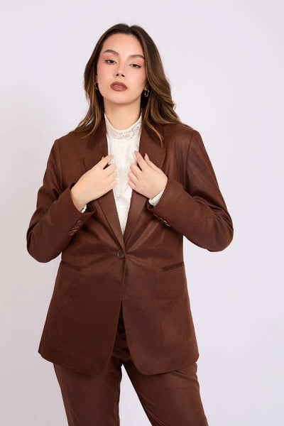 Women Regular Fit Blazer - Brown