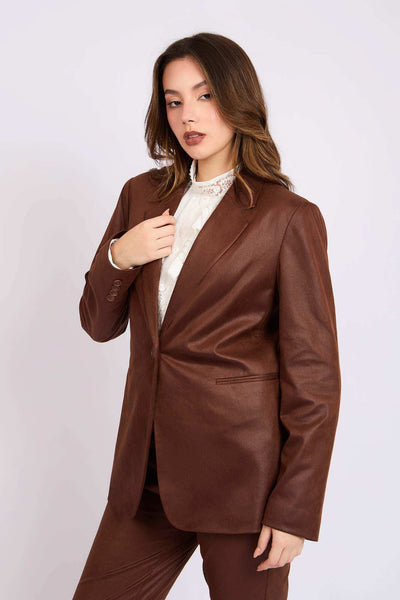 Women Regular Fit Blazer - Brown