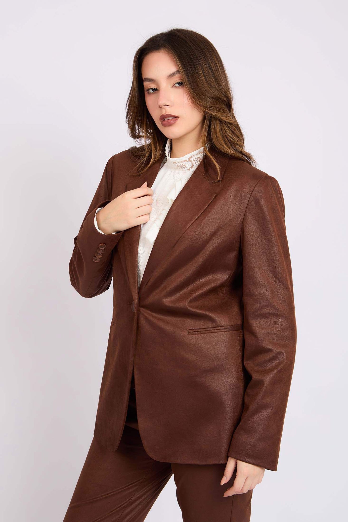 Women Suede Blazer Brown