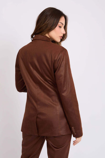 Women Suede Blazer Brown