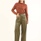Women Pants Leather Pure Leather Green