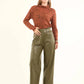 Women Pants Leather Pure Leather Green