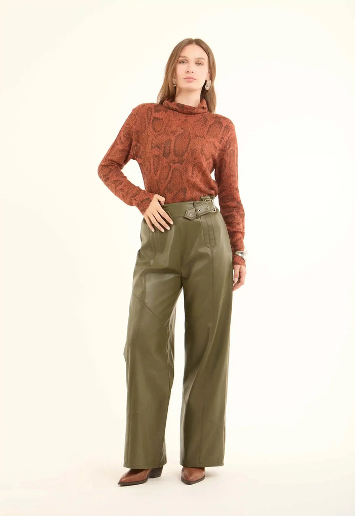 Women Pants Leather Pure Leather Green