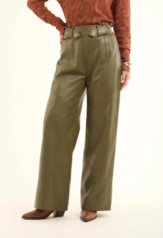 Women Pants Leather Pure Leather Green