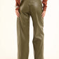 Women Pants Leather Pure Leather Green