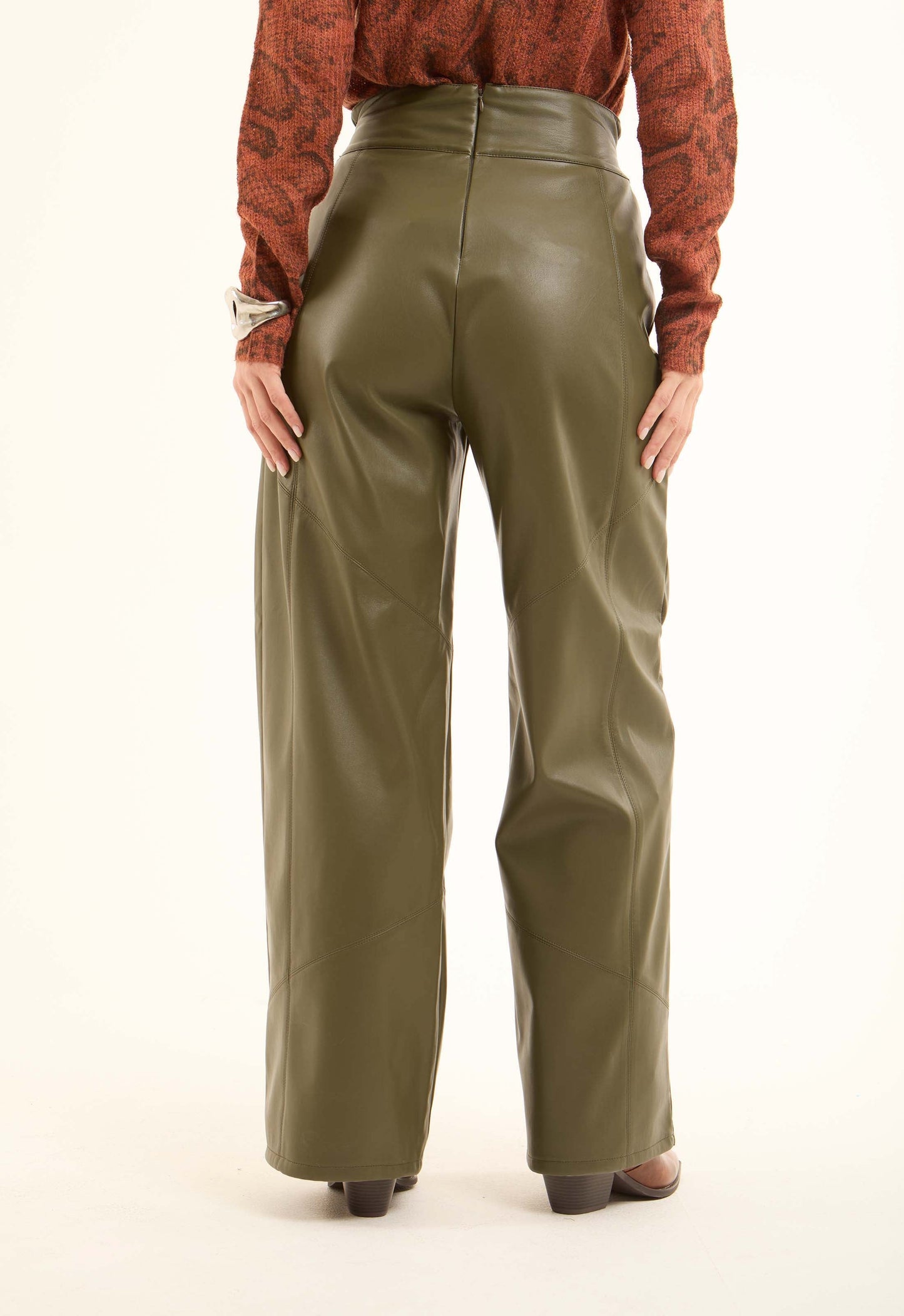 Women Pants Leather Pure Leather Green