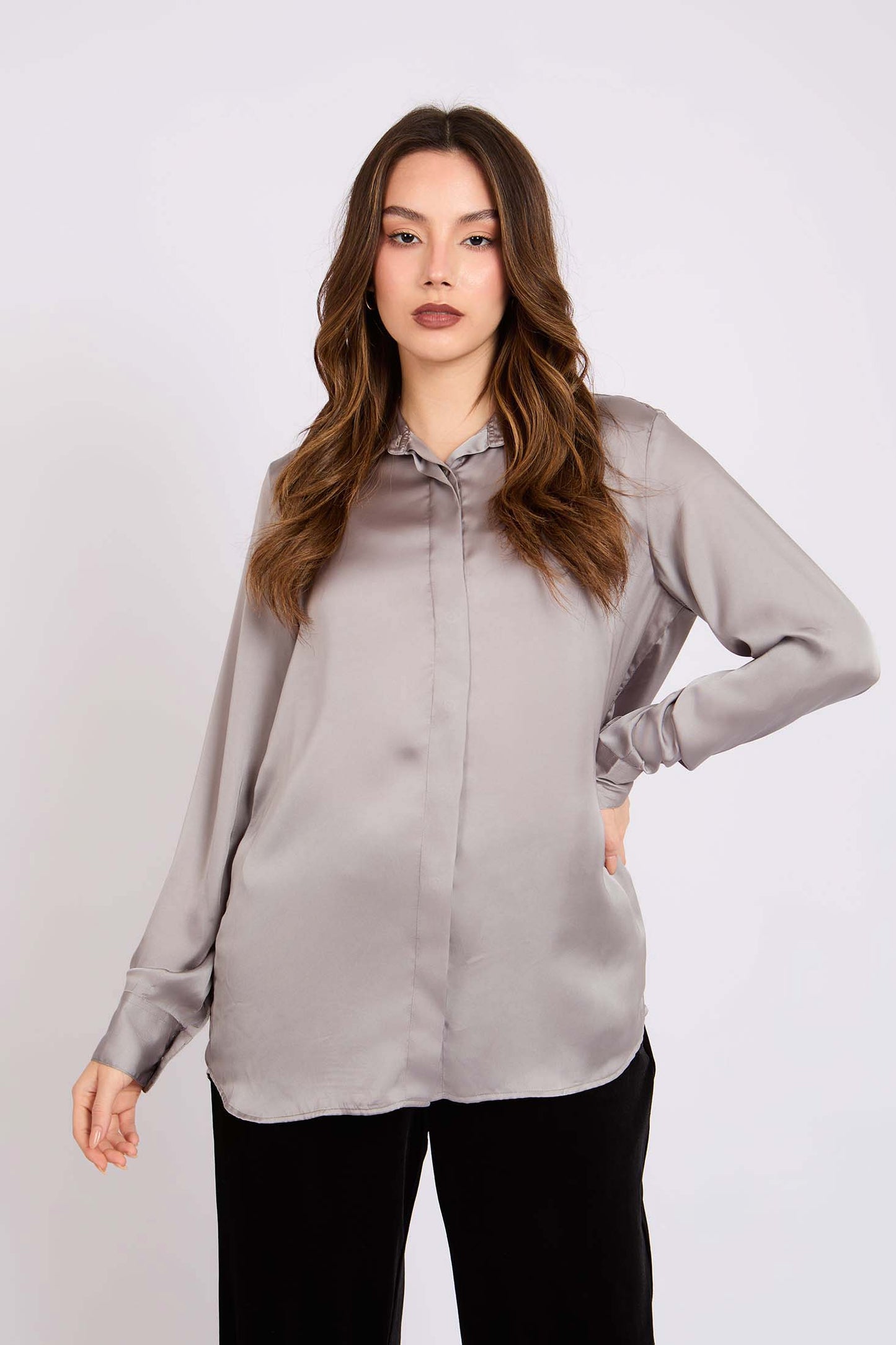 Satin Button-Down Shirt