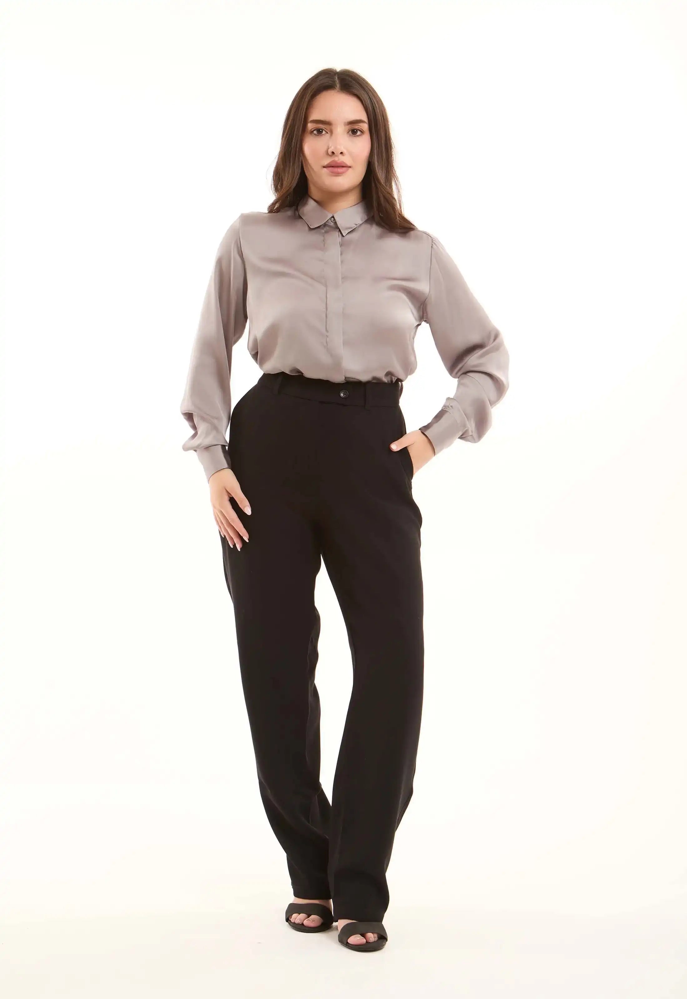 Classic Satin Button-Down Shirt