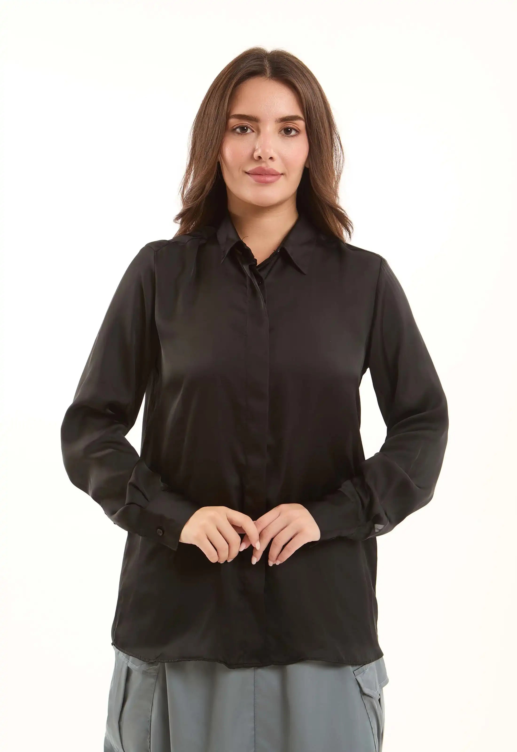 Classic Satin Button-Down Shirt